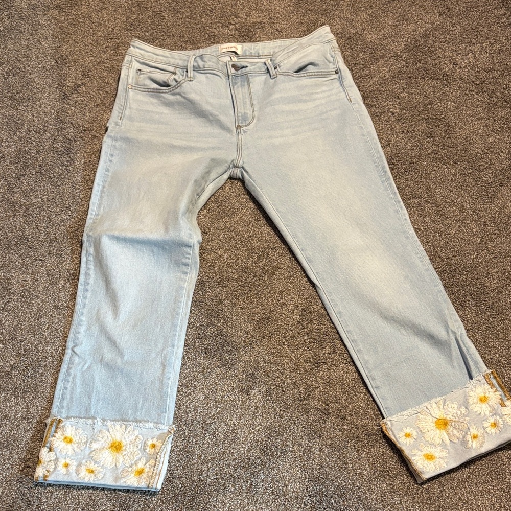 DRIFTWOOD Light Blue Jeans with Floral Embroidery